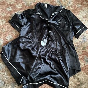 Women's Black Satin Pajama Set